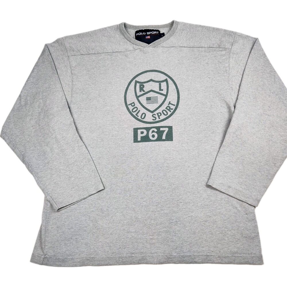 Polo Sport Ralph Lauren Vintage Long Sleeve Jersey Shirt Mens L P67 Crest 1990s